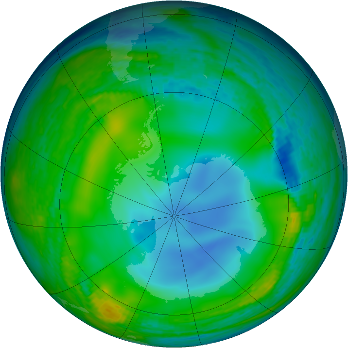 Antarctic ozone map for 21 June 1990
